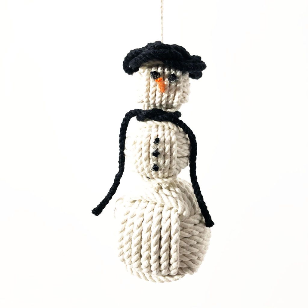 Black Cap Nautical Snowman Hand Woven Monkey Knots for your tree Mystic Knotwork 