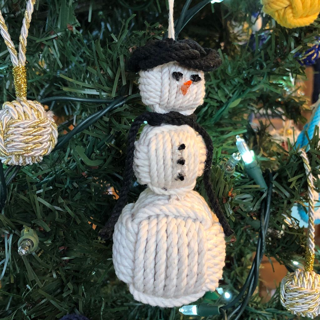 Black Cap Nautical Snowman Hand Woven Monkey Knots for your tree Mystic Knotwork 