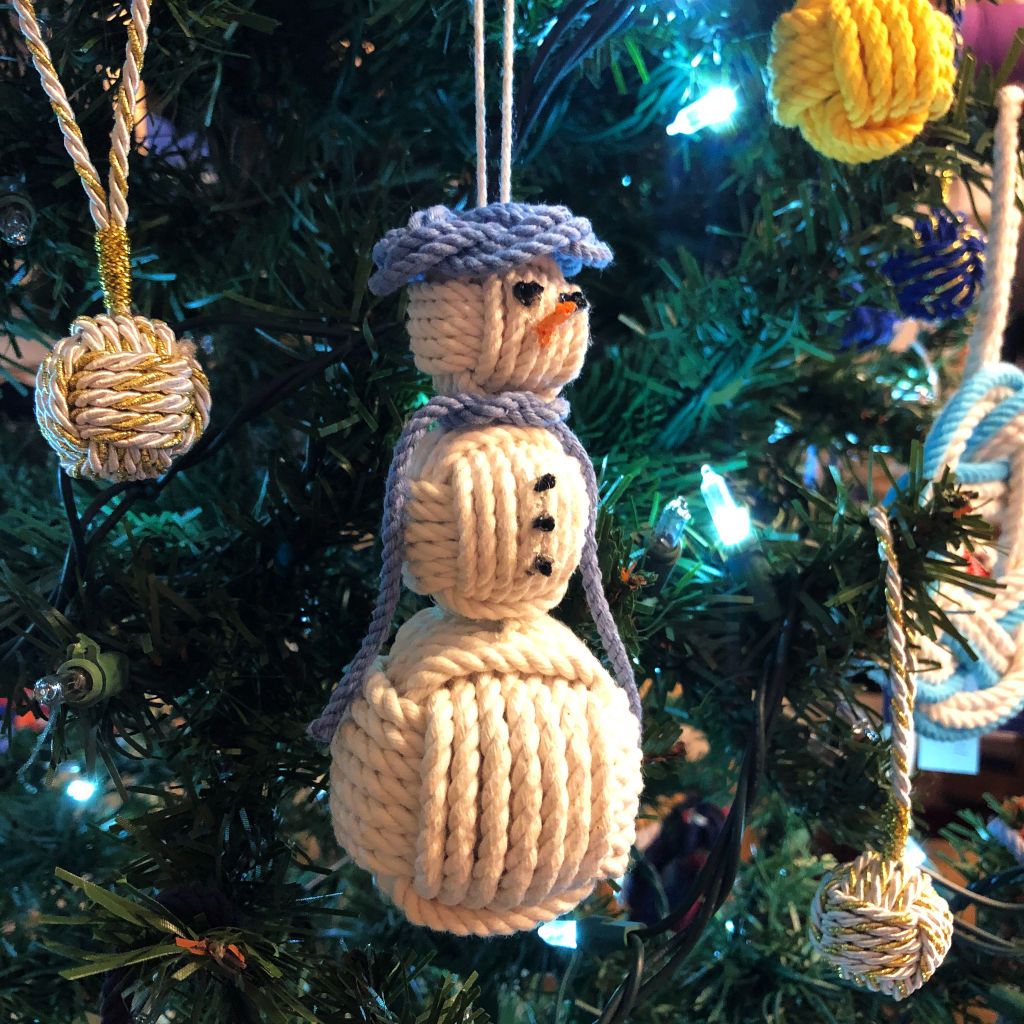 Medium Blue Cap Nautical Snowman Hand Woven Monkey Knots for your tree Mystic Knotwork 