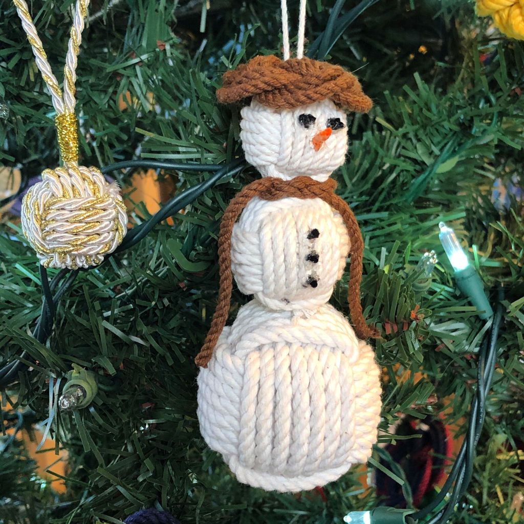 Brown Cap Nautical Snowman Hand Woven Monkey Knots for your tree Mystic Knotwork 