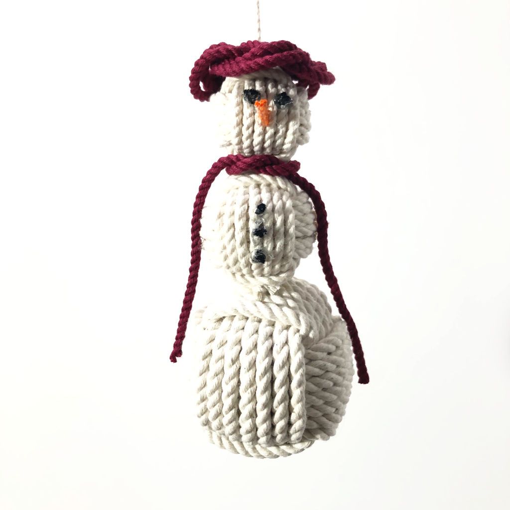 Burgundy Cap Nautical Snowman Hand Woven Monkey Knots for your tree Mystic Knotwork 
