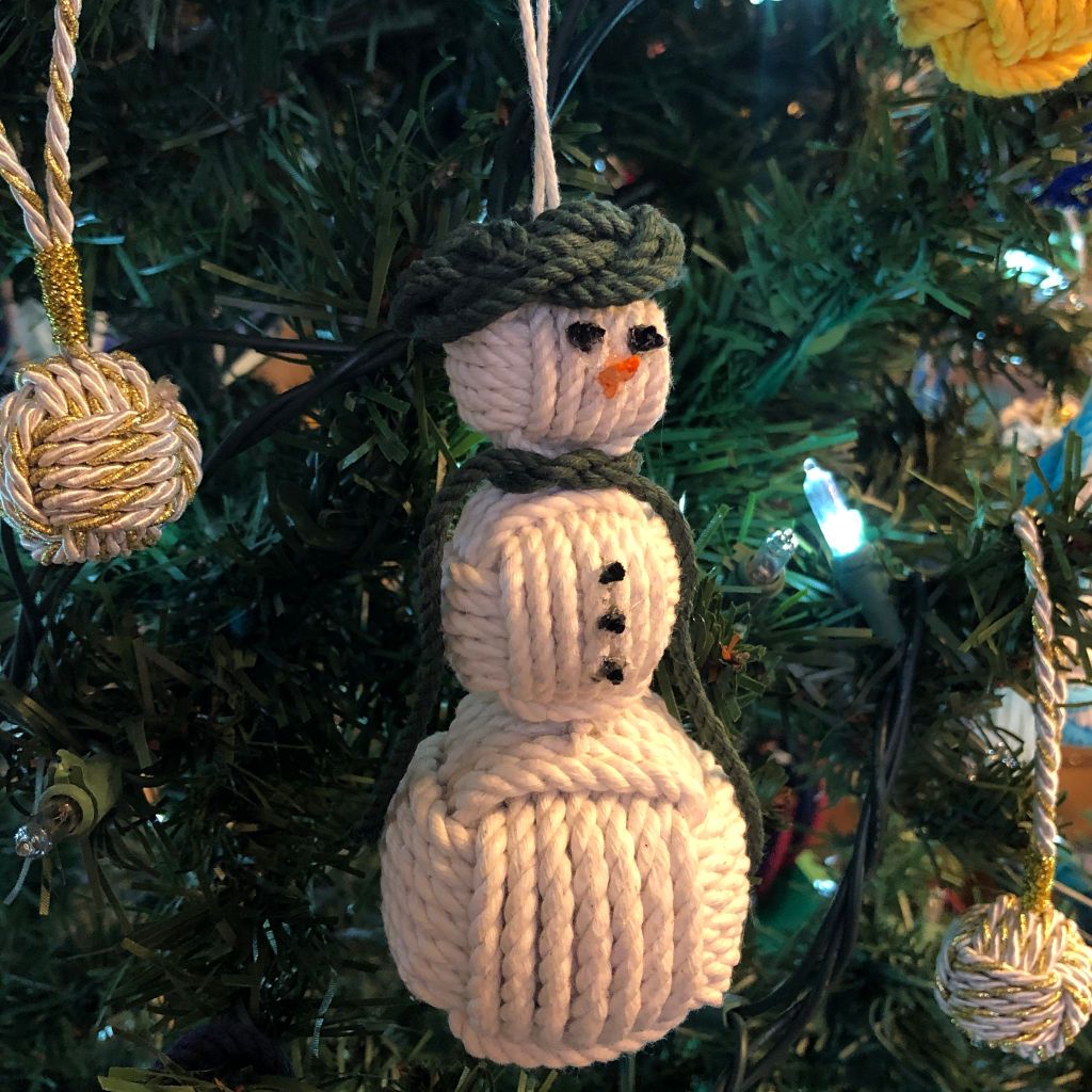 Forest Green Cap Nautical Snowman Hand Woven Monkey Knots for your tree Mystic Knotwork 