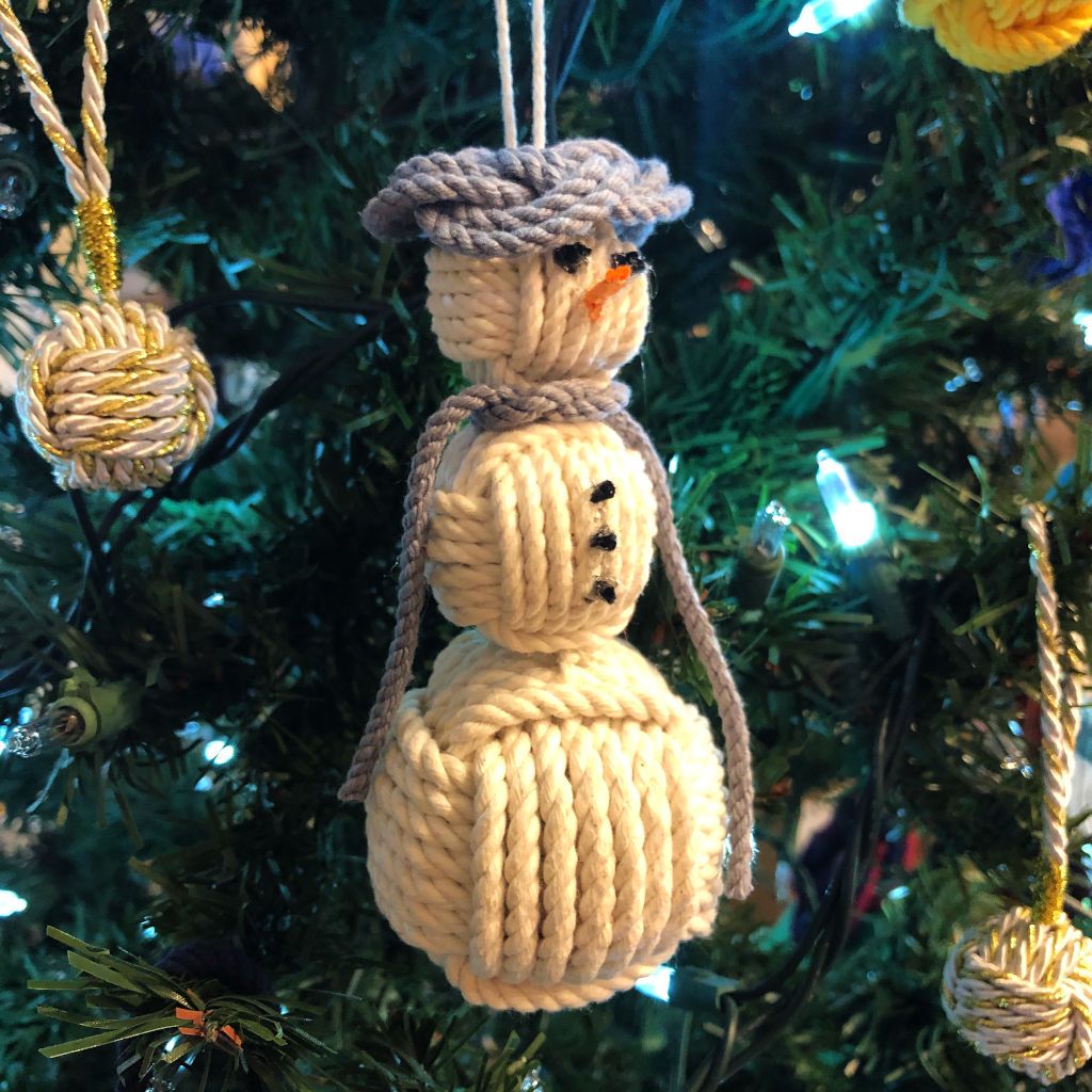 Gray Cap Nautical Snowman Hand Woven Monkey Knots for your tree Mystic Knotwork 