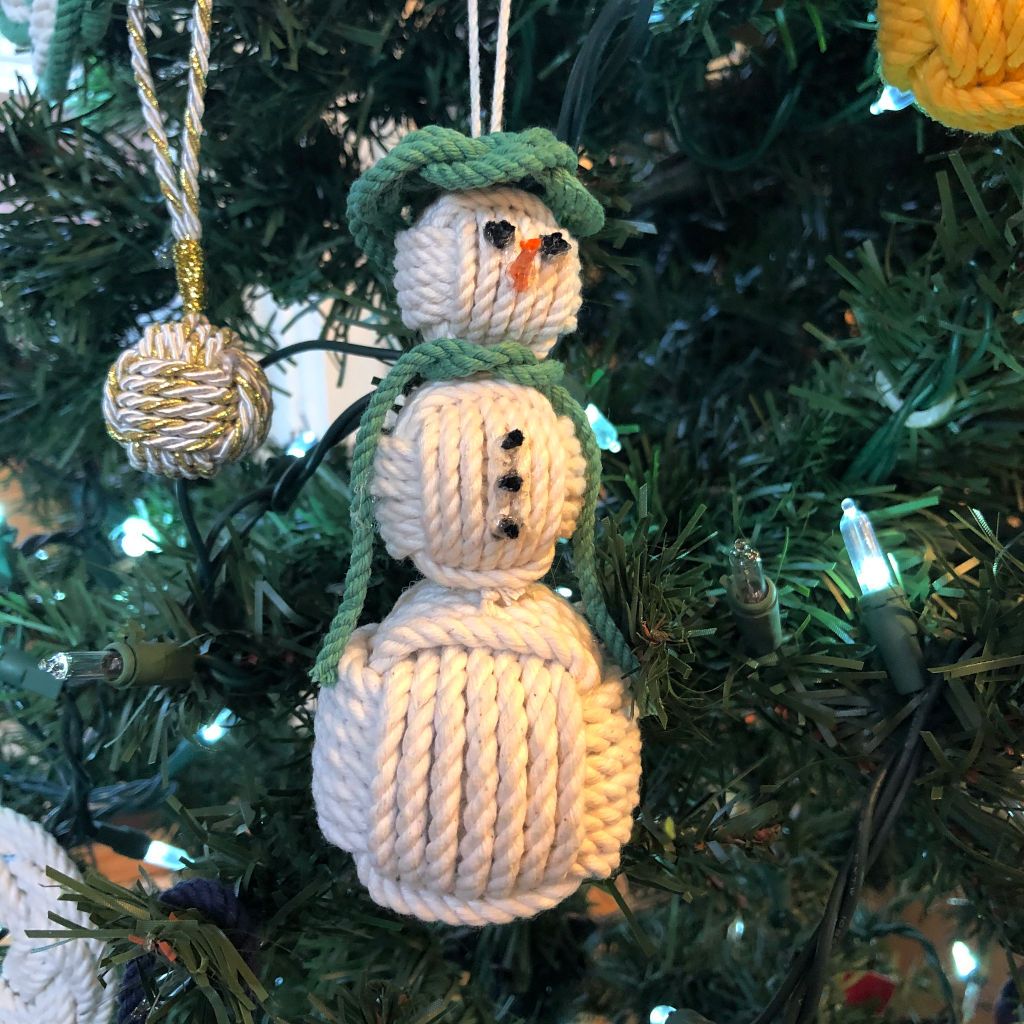 Green Cap Nautical Snowman Hand Woven Monkey Knots for your tree Mystic Knotwork 