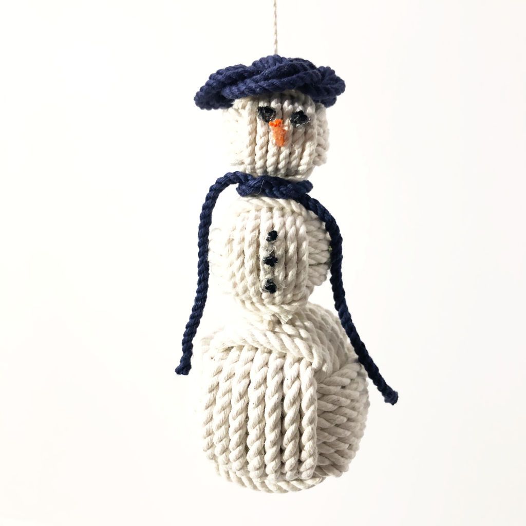 Navy Blue Cap Nautical Snowman Hand Woven Monkey Knots for your tree Mystic Knotwork 