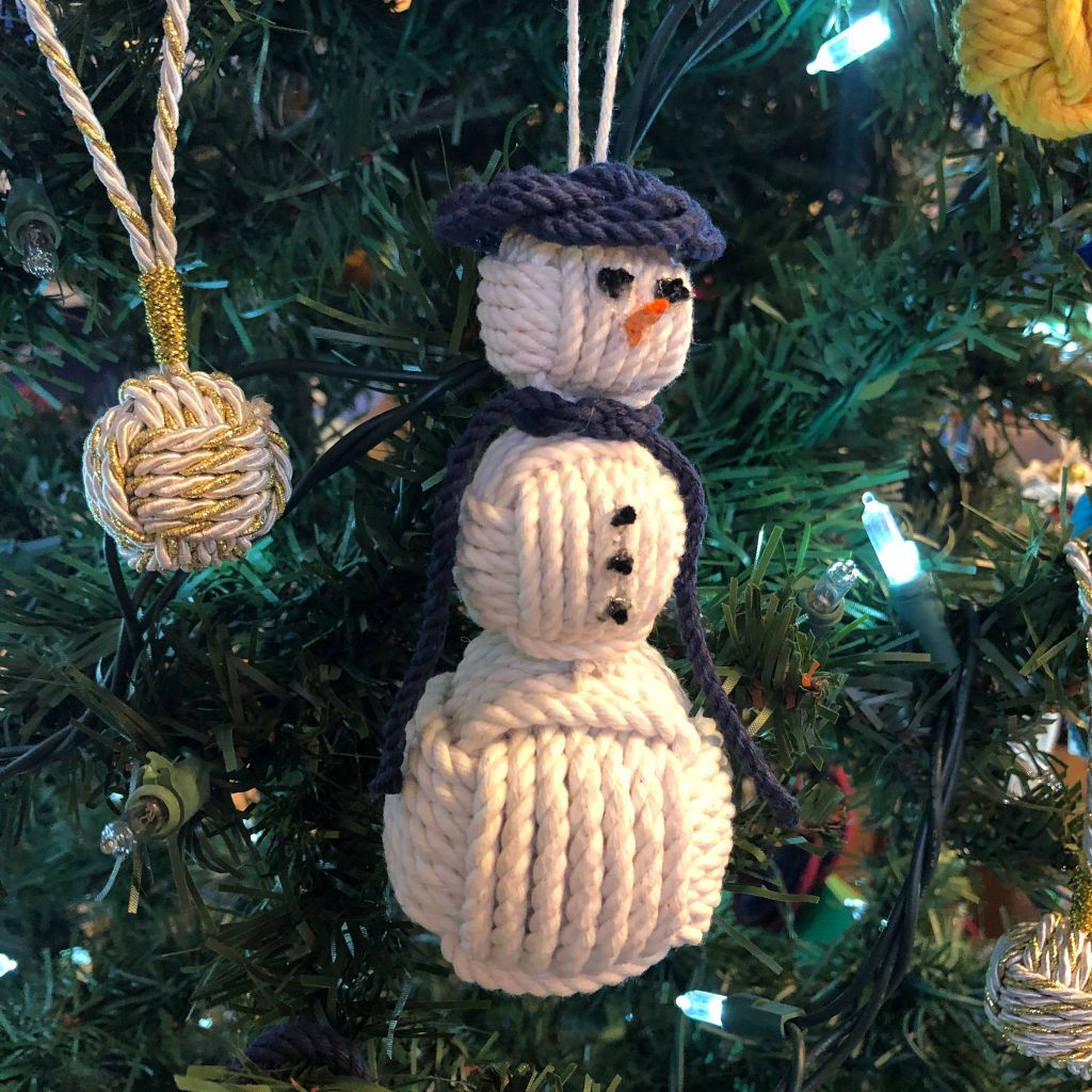 Navy Blue Cap Nautical Snowman Hand Woven Monkey Knots for your tree Mystic Knotwork 