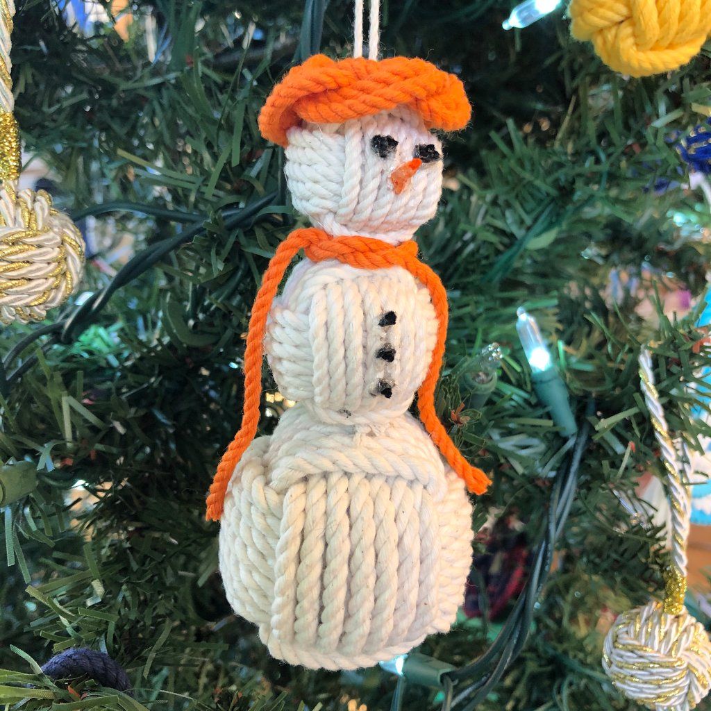 Orange Cap Nautical Snowman Hand Woven Monkey Knots for your tree Mystic Knotwork 