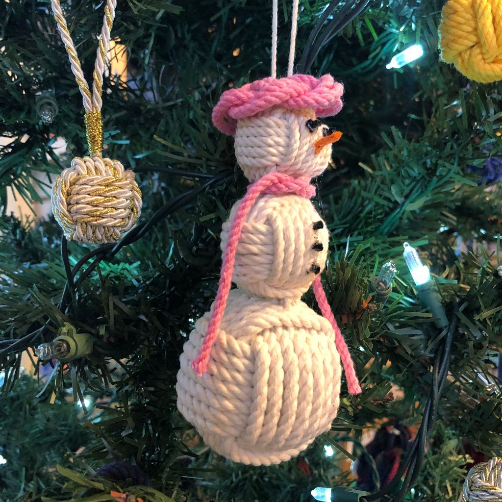 Pink Cap Nautical Snowman Hand Woven Monkey Knots for your tree Mystic Knotwork 