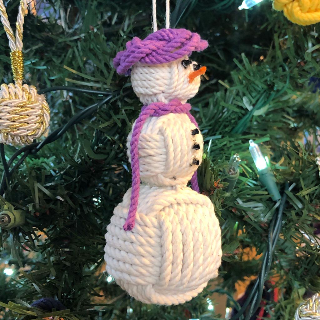 Purple Cap Nautical Snowman Hand Woven Monkey Knots for your tree Mystic Knotwork 