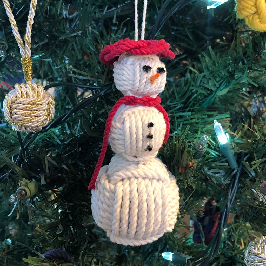 Red Cap Nautical Snowman Hand Woven Monkey Knots for your tree Mystic Knotwork 