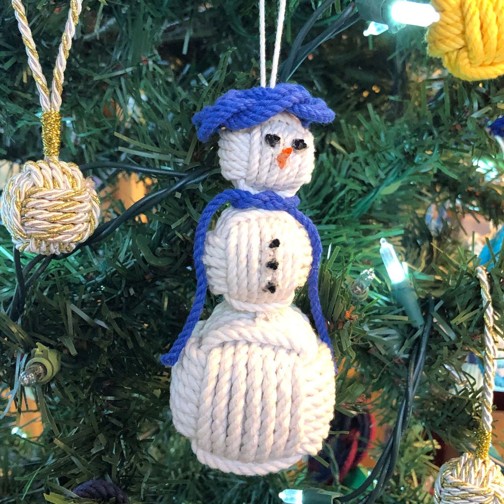 Royal Blue Cap Nautical Snowman Hand Woven Monkey Knots for your tree Mystic Knotwork 