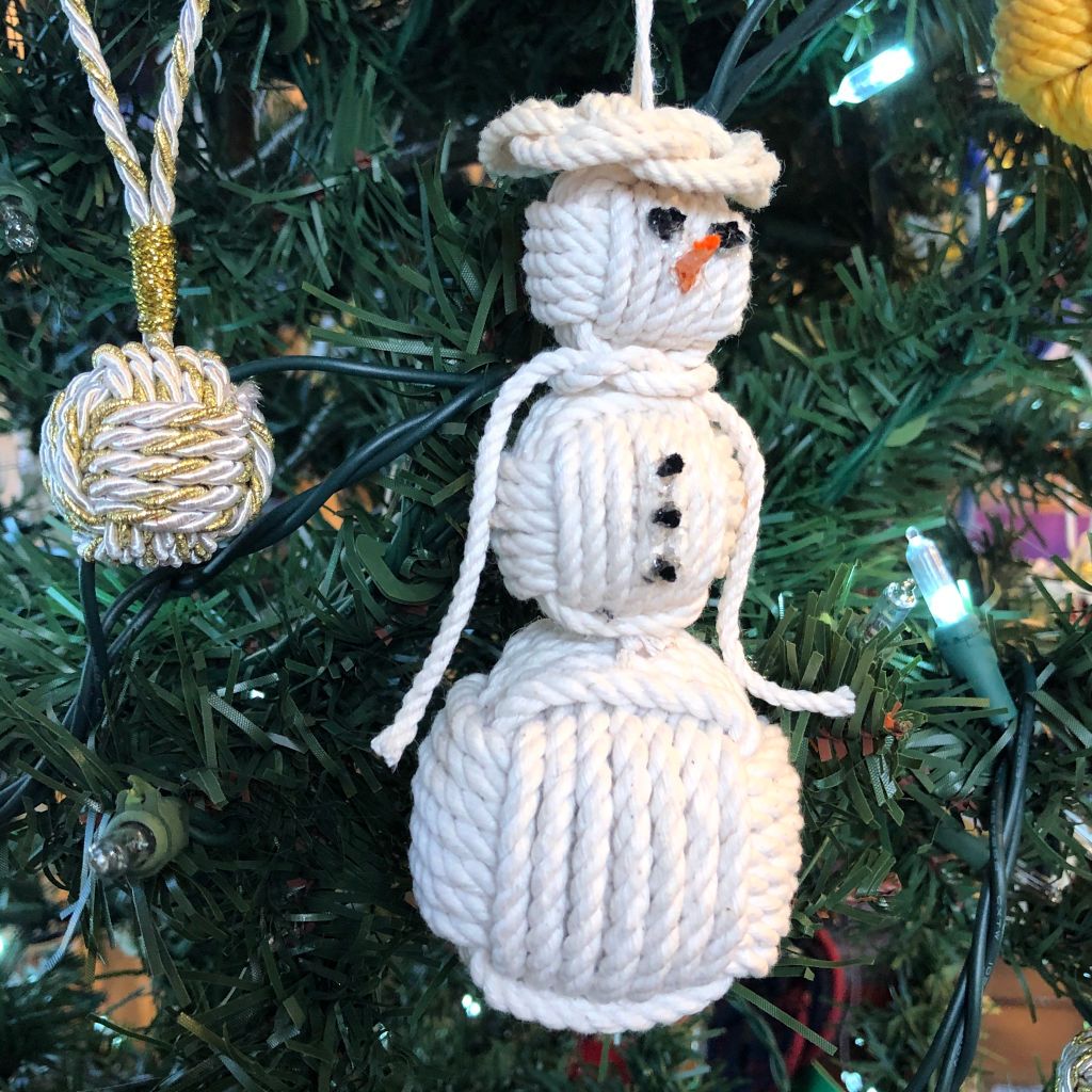 White Cap Nautical Snowman Hand Woven Monkey Knots for your tree Mystic Knotwork 