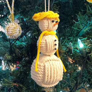 Yellow Cap Nautical Snowman Hand Woven Monkey Knots for your tree Mystic Knotwork 