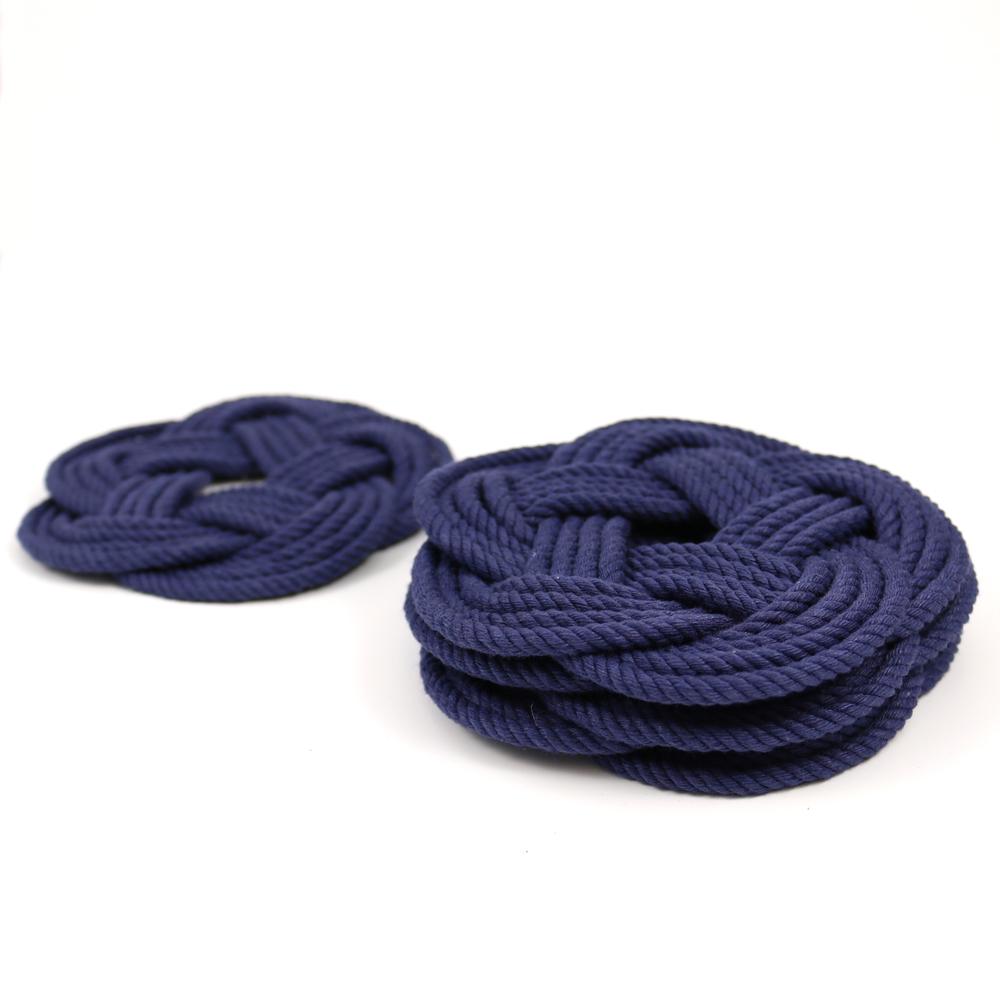 Nautical Knot Sailor Knot Coasters, woven in Navy Blue , Set of 4 handmade at Mystic Knotwork