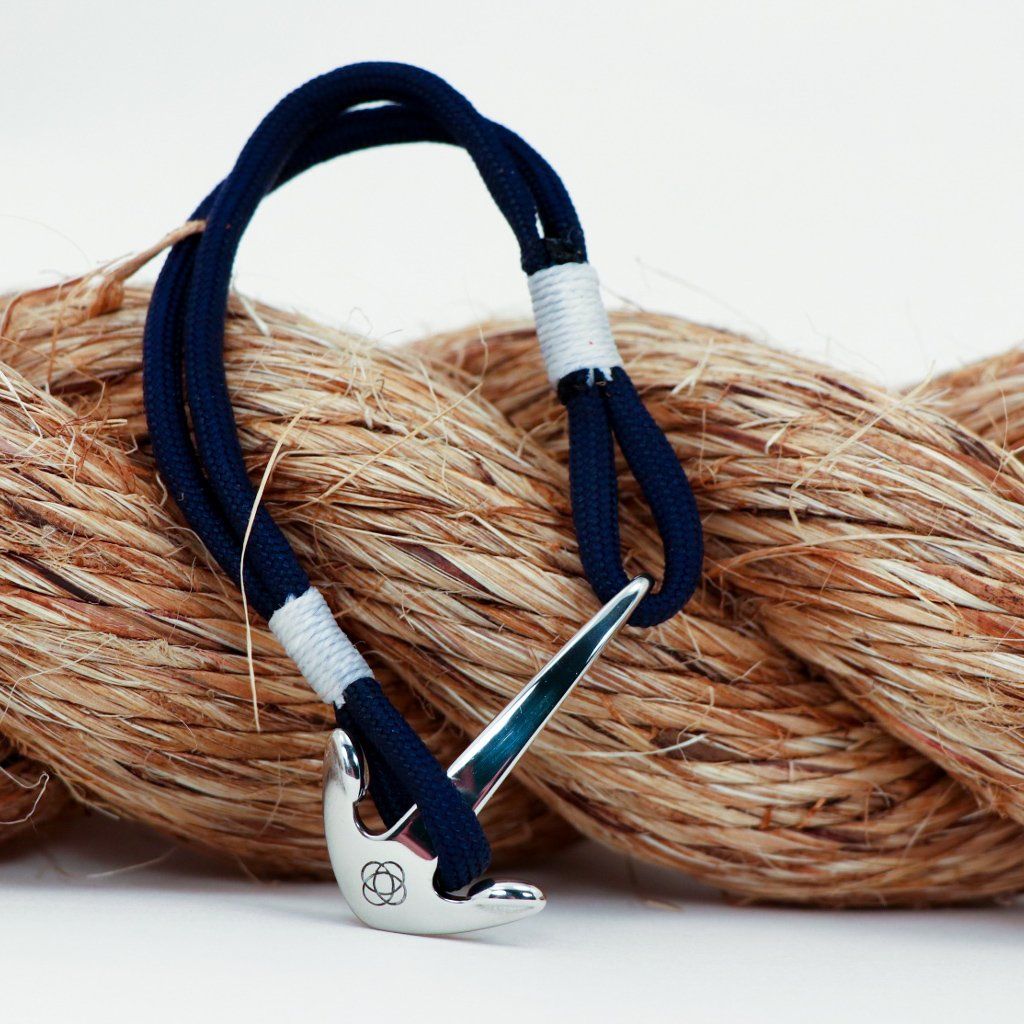 Nautical Knot Navy Blue Nautical Anchor Bracelet Stainless Steel 20 handmade at Mystic Knotwork