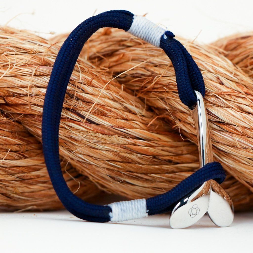 Nautical Knot Navy Blue Nautical Whale Tail Bracelet Stainless Steel 20 handmade at Mystic Knotwork