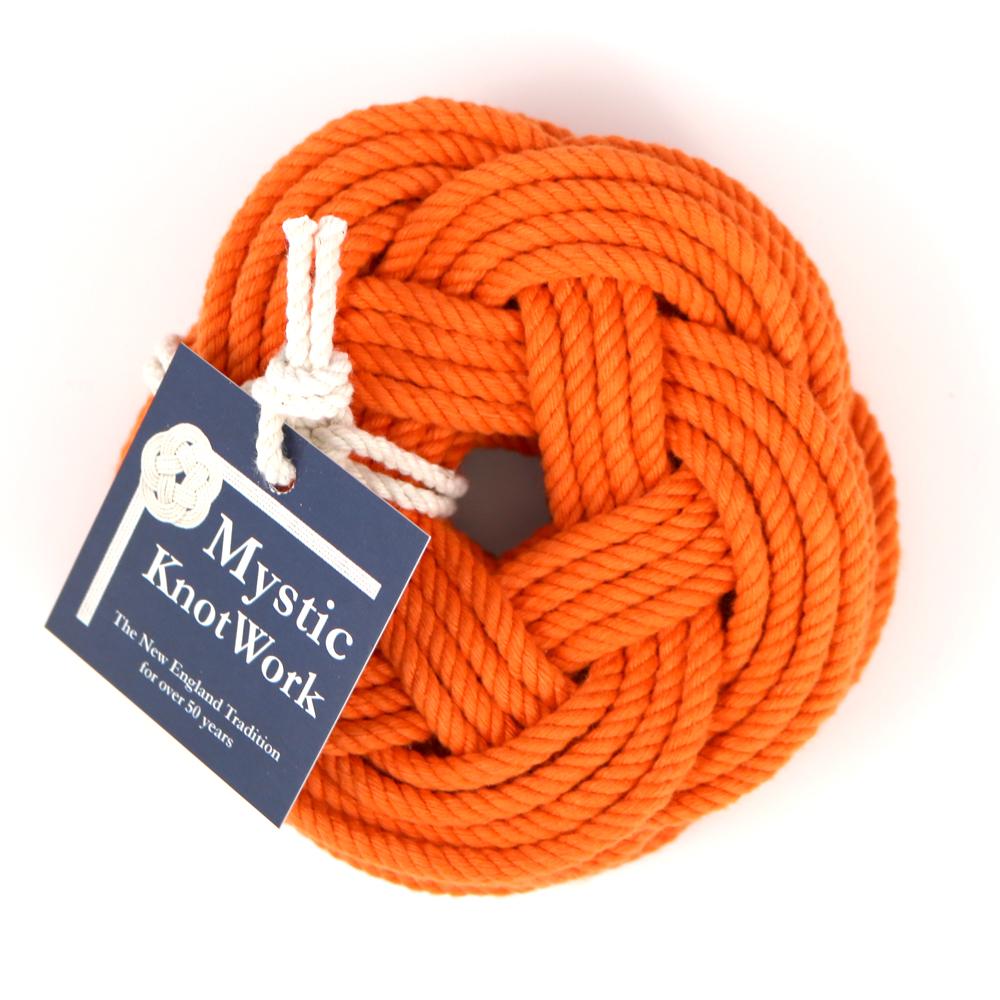 Nautical Knot Sailor Knot Coasters, woven in Orange Cotton , Set of 4 handmade at Mystic Knotwork
