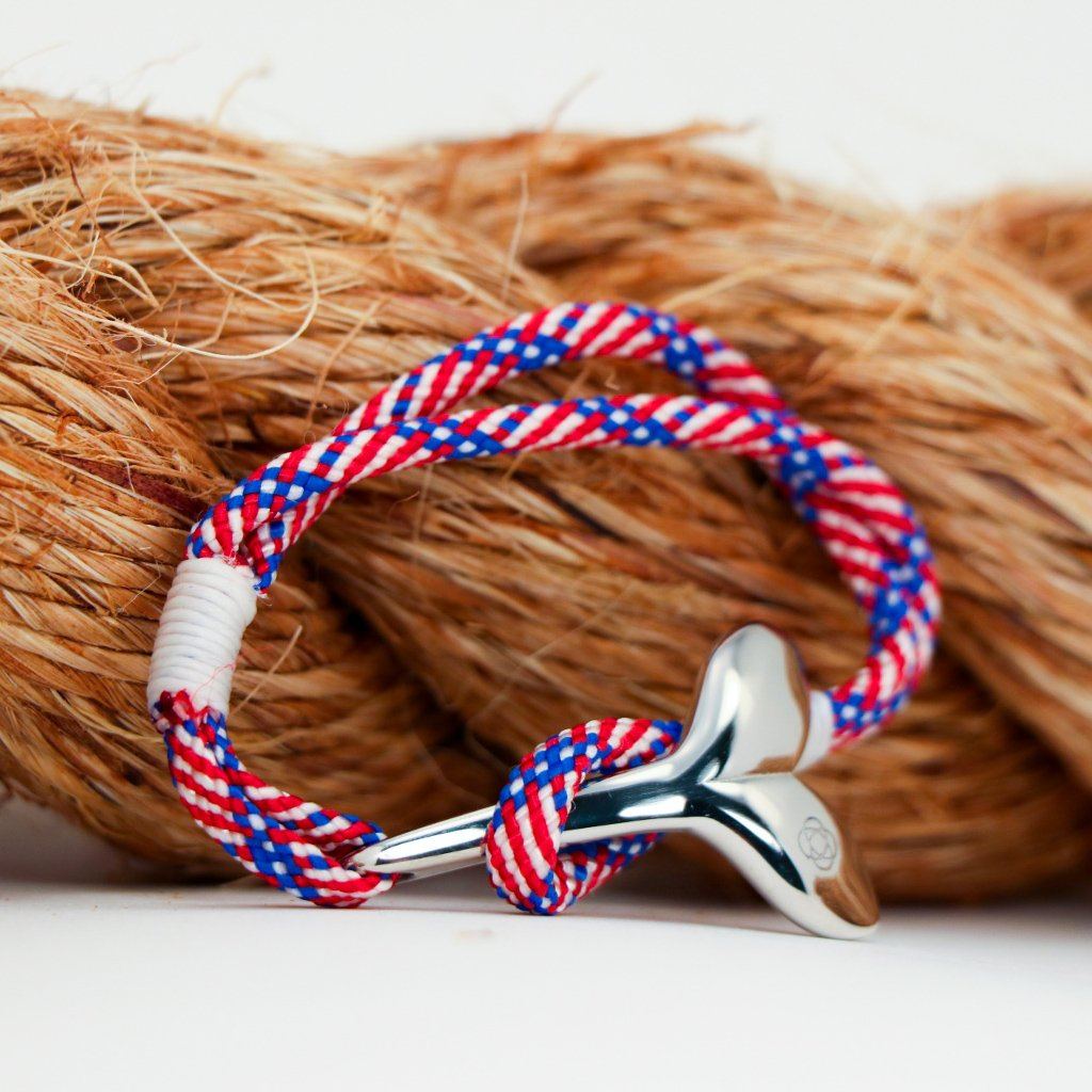 Nautical Knot Patriotic Nautical Whale Tail Bracelet Stainless Steel 187 handmade at Mystic Knotwork