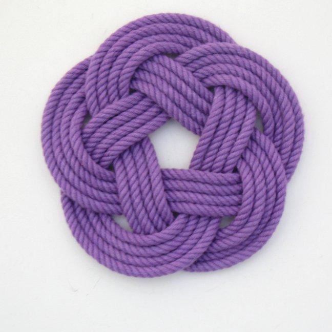 Nautical Knot Sailor Knot Coasters, woven in Purple Cotton , Set of 4 handmade at Mystic Knotwork