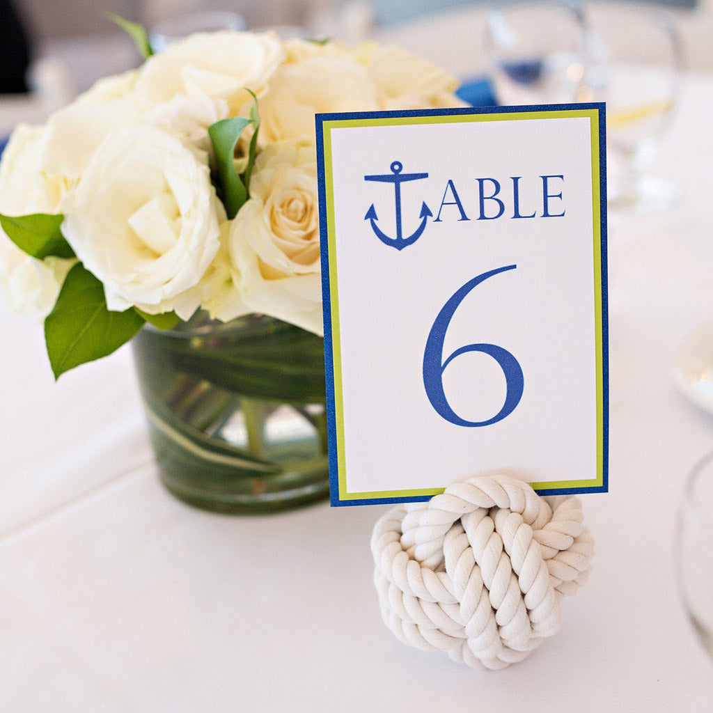 Nautical Knot Card Holder, White, 4", 3-Pass Monkey Fist Knot nautical wedding Mysticknotwork.com 