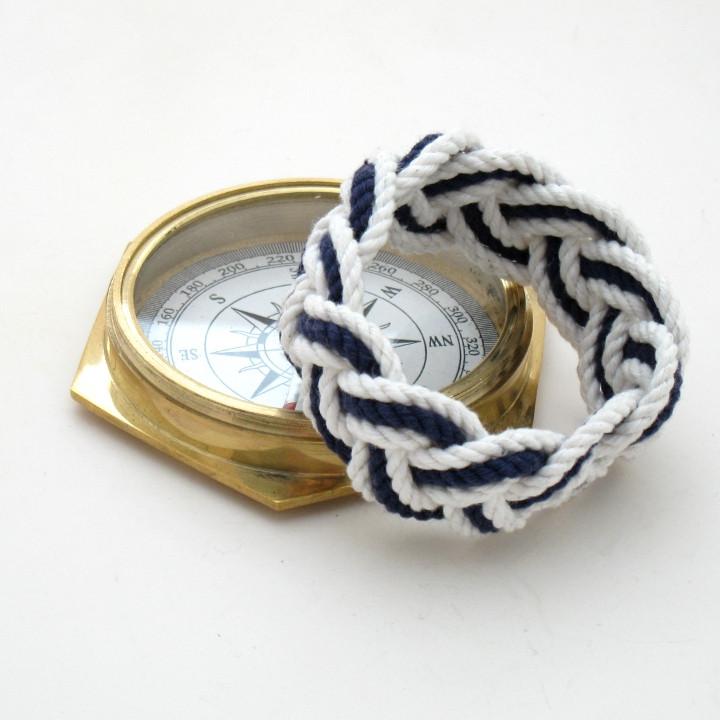 Nautical Knot Striped Sailor Bracelet, White w/ Nautical Color Stripe handmade at Mystic Knotwork