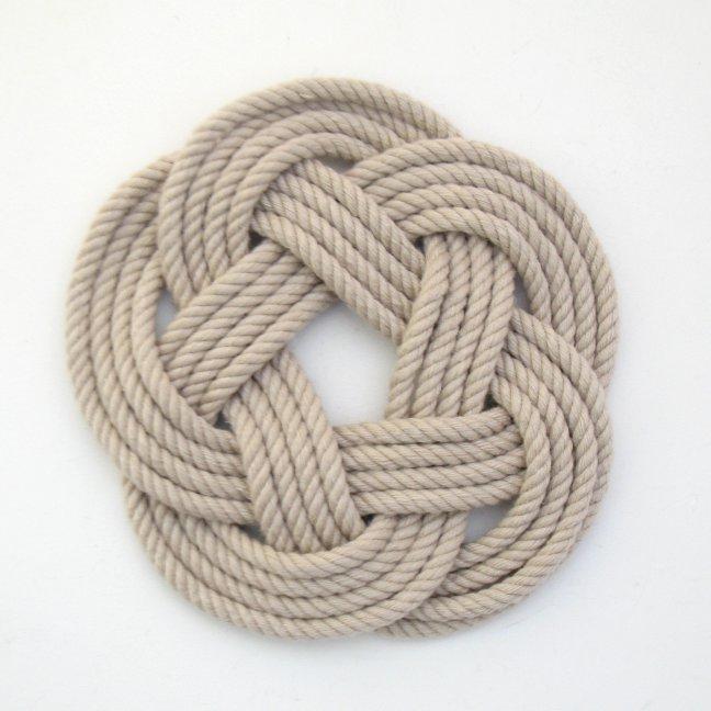 Nautical Knot Sailor Knot Coasters, woven in Tan , Set of 4 handmade at Mystic Knotwork