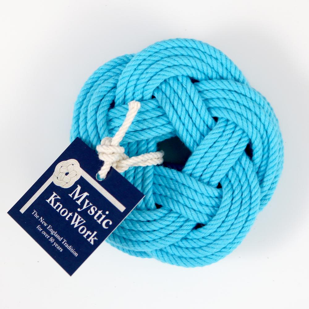 Nautical Knot Sailor Knot Coasters, woven in Turquoise Cotton , Set of 4 handmade at Mystic Knotwork