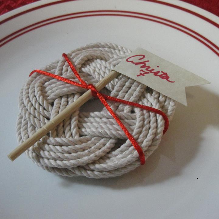 Nautical Knot Sailor Knot Coasters, Woven in White, Set of 4 handmade at Mystic Knotwork