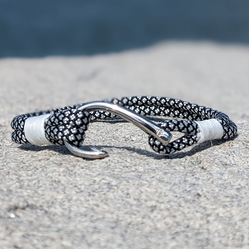 Amazon.com: Black Braided Leather Wrap Fish Hook Bracelet, Nautical Mens  Leather Wrap Bracelet, Double Wrap Braided Leather Rope : Handmade Products