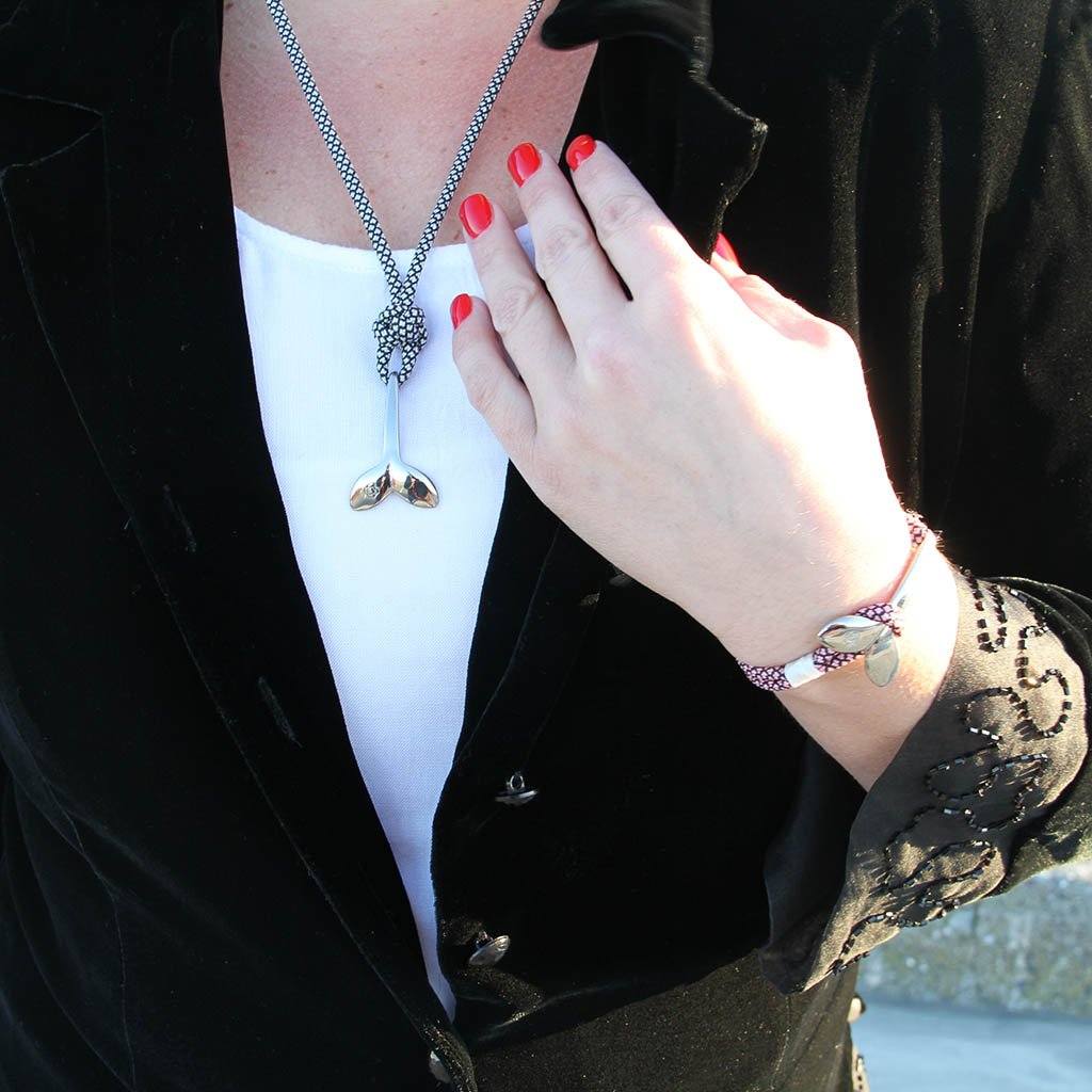 Black Diamond Whale Tail Adjustable Necklace Stainless Steel 167 Mystic Knotwork 