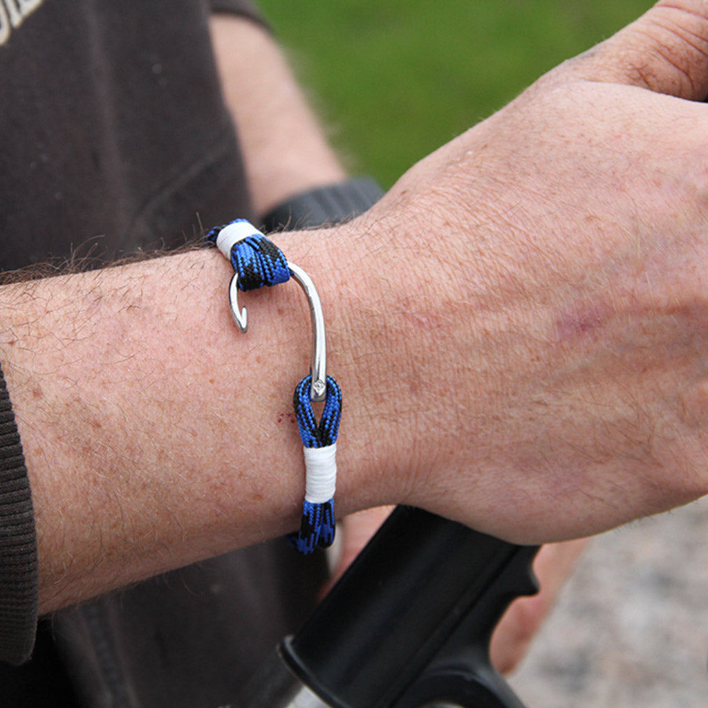 etsy fish hook wristband Black and Blue Nautical Fish Hook Bracelet 098 Small 6"