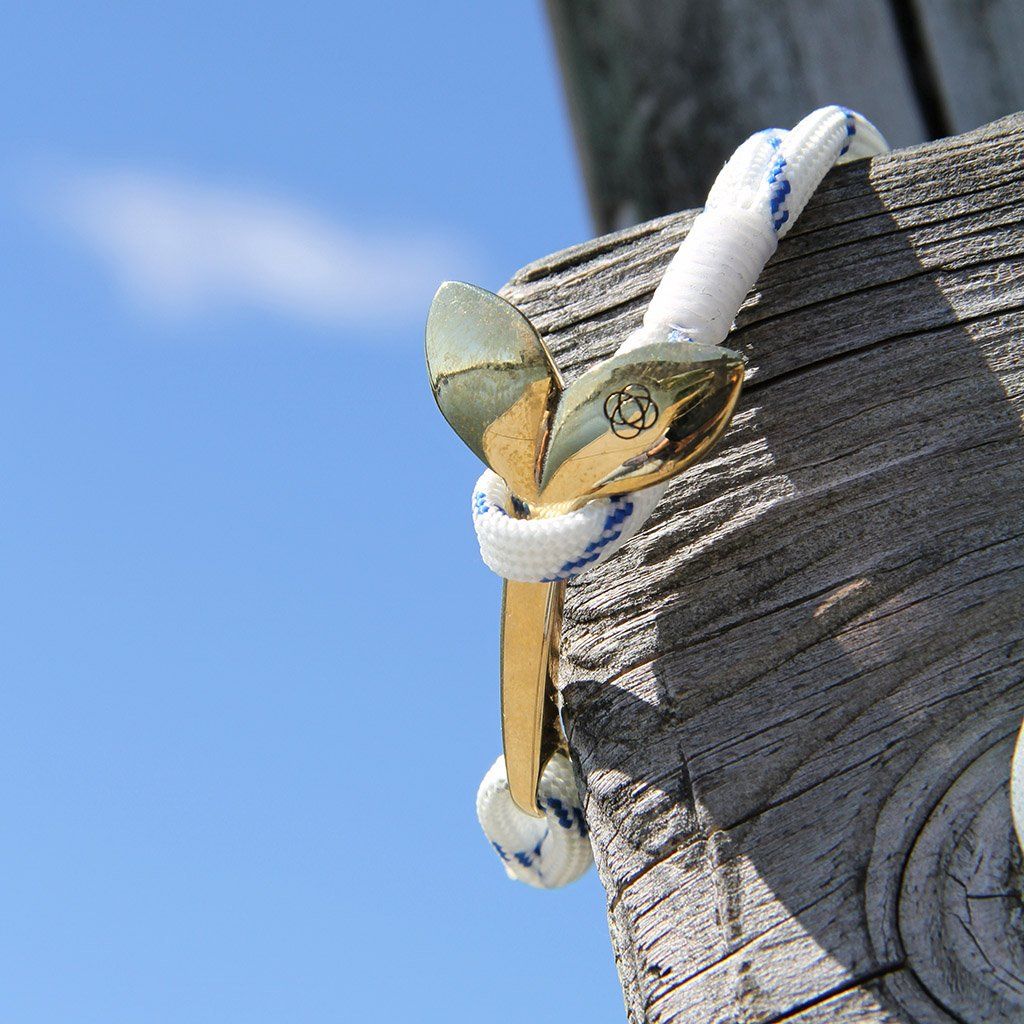 Blue Stripe Nautical Whale Tail Bracelet Brass 165 Mystic Knotwork 