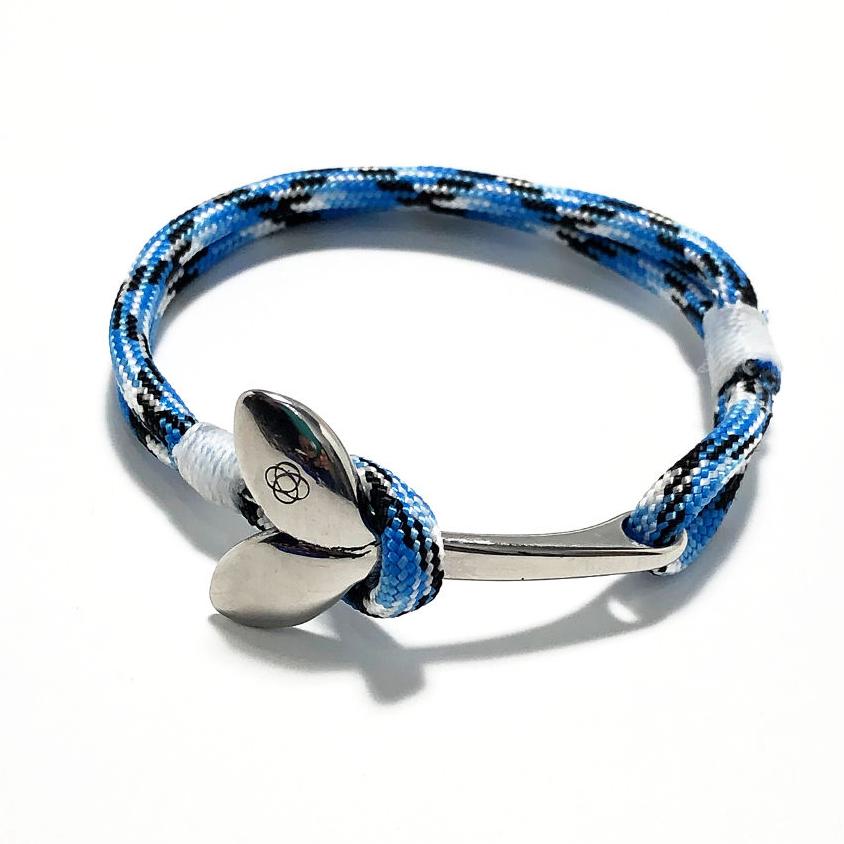 Nautical Knot Blue Ice Nautical Whale Tail Bracelet Stainless Steel 74 handmade at Mystic Knotwork