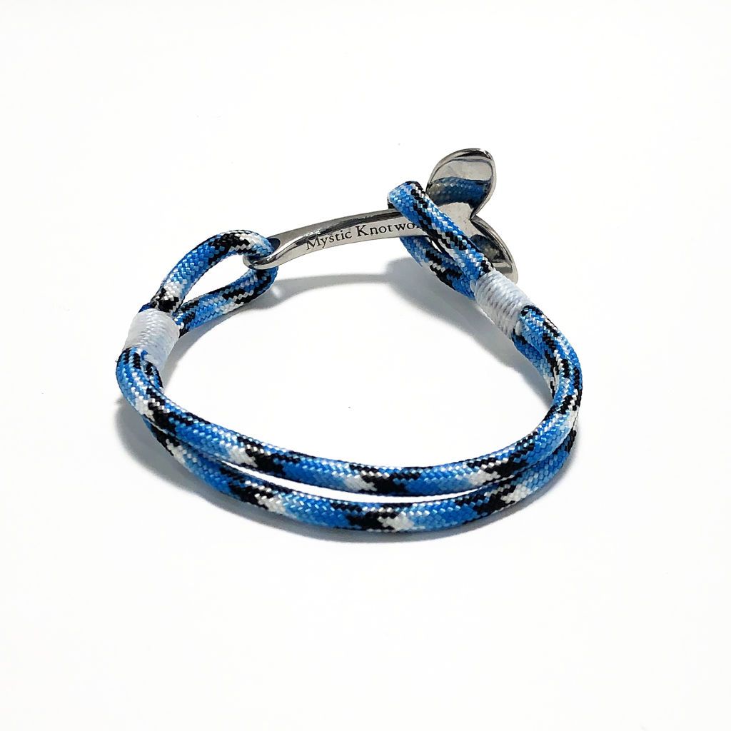 Nautical Knot Blue Ice Nautical Whale Tail Bracelet Stainless Steel 74 handmade at Mystic Knotwork