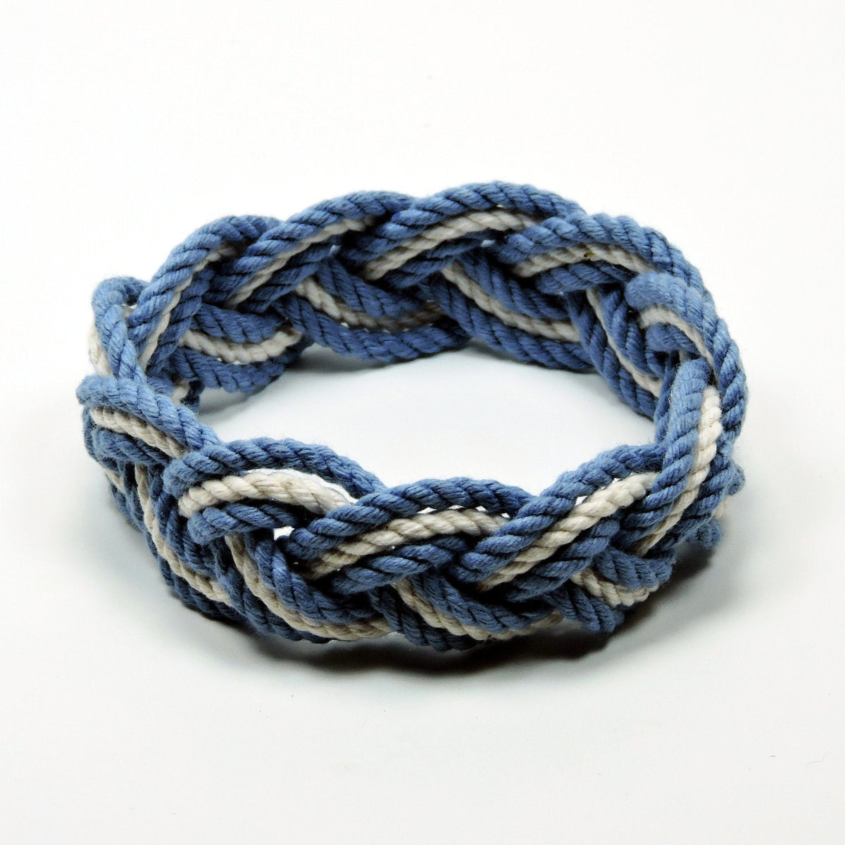 Nautical Knot Striped Sailor Bracelet, Nautical Colors w/ White Stripe handmade at Mystic Knotwork