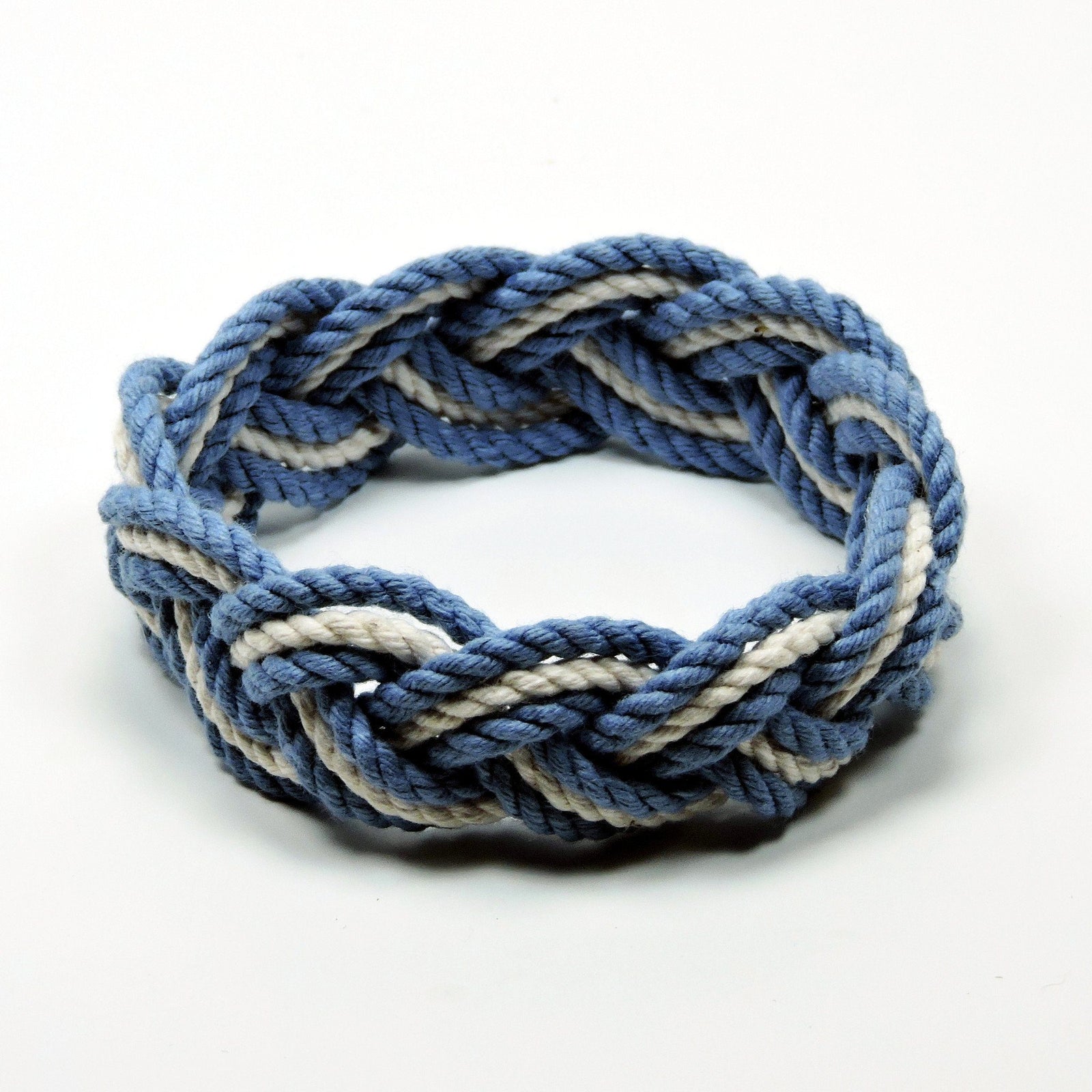 Nautical Knot Striped Sailor Bracelet, Nautical Colors w/ White Stripe handmade at Mystic Knotwork