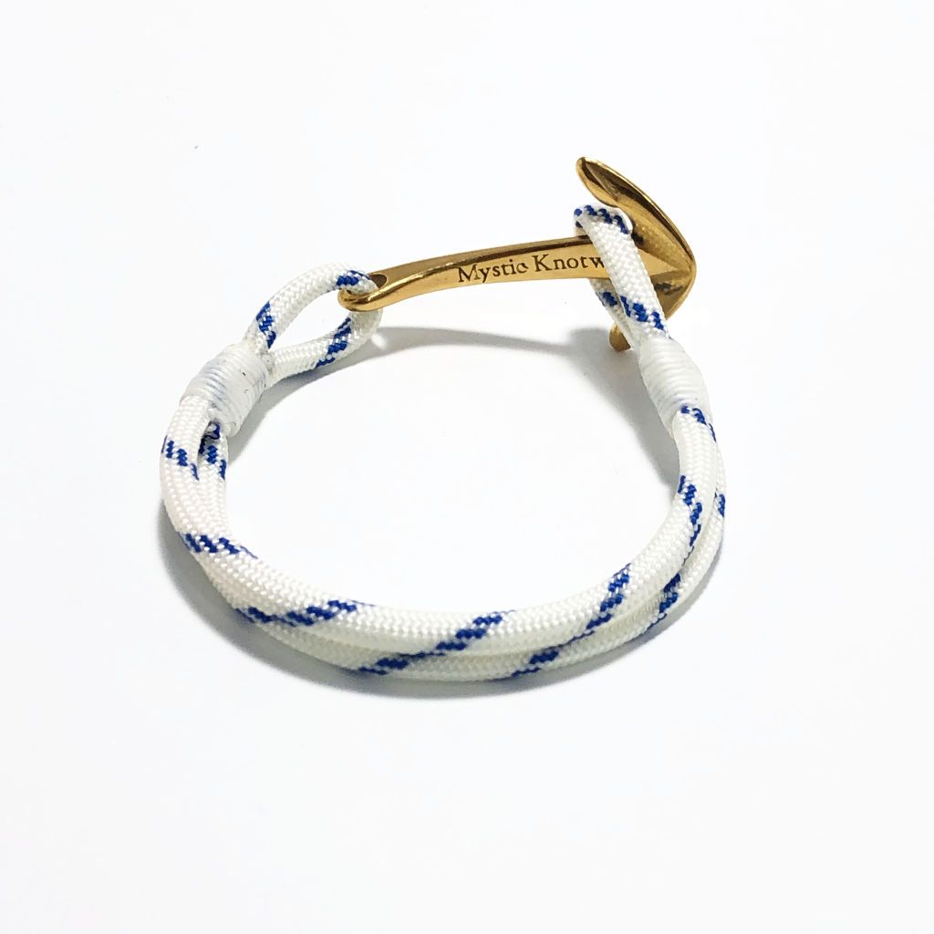 Blue Stripe Nautical Anchor Bracelet Brass 165 Mystic Knotwork 