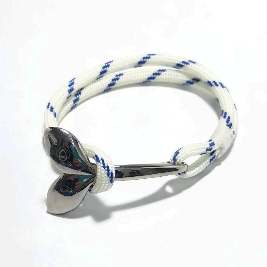Nautical Knot Blue Stripe Nautical Whale Tail Bracelet Stainless Steel 165 handmade at Mystic Knotwork