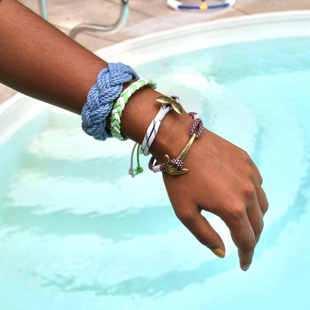 Blue Stripe Nautical Whale Tail Bracelet Brass 165 Mystic Knotwork 