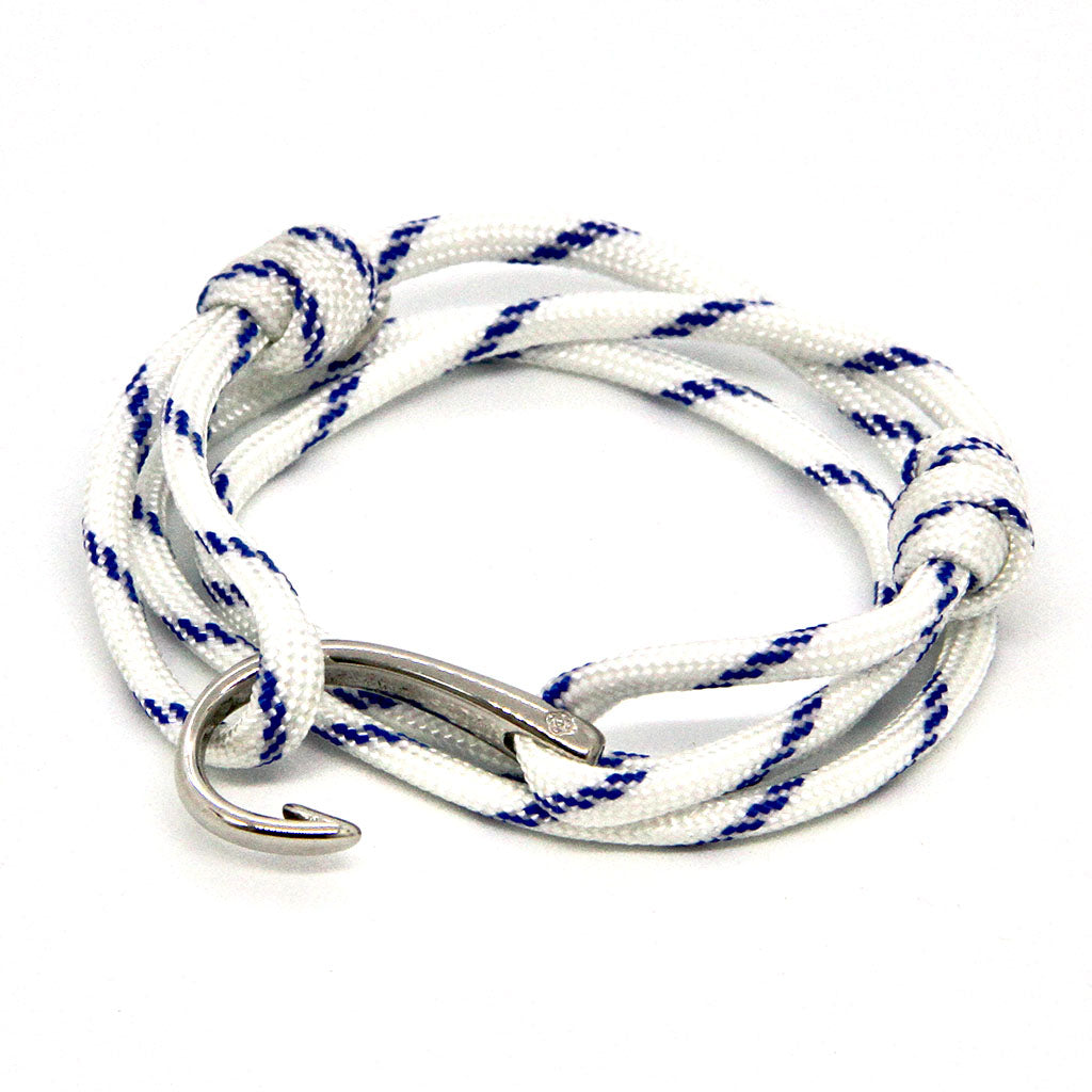 Adjustable Fish Hook Wrap, Bracelet or Anklet 14 Color Options Blue Stripe (#165)