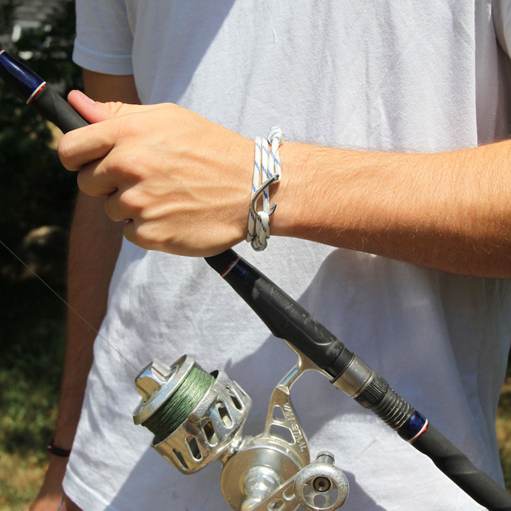 Adjustable Fish Hook Wrap Blue Stripe 165 Bracelets Mystic Knotwork 