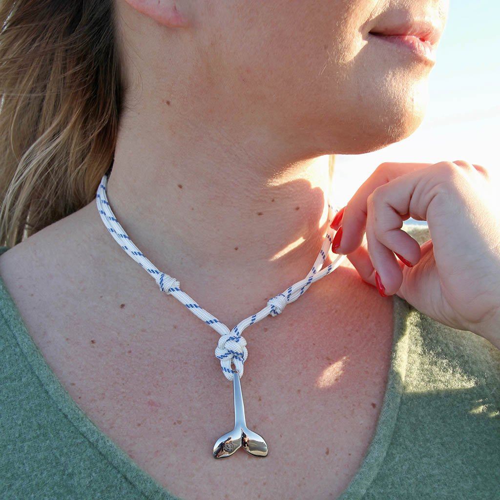 Blue Stripe Whale Tail Adjustable Necklace Stainless Steel 165 Mystic Knotwork 