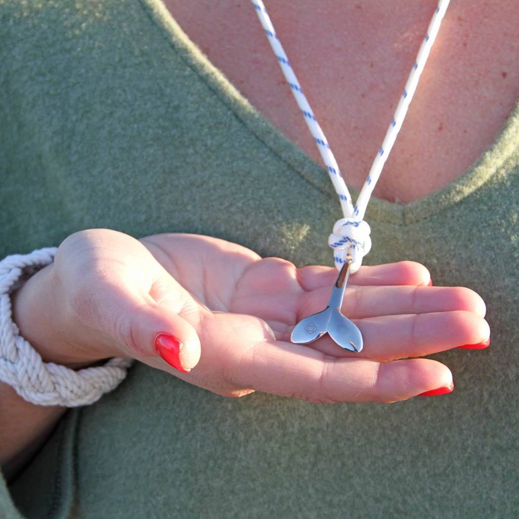 Blue Stripe Whale Tail Adjustable Necklace Stainless Steel 165 Mystic Knotwork 