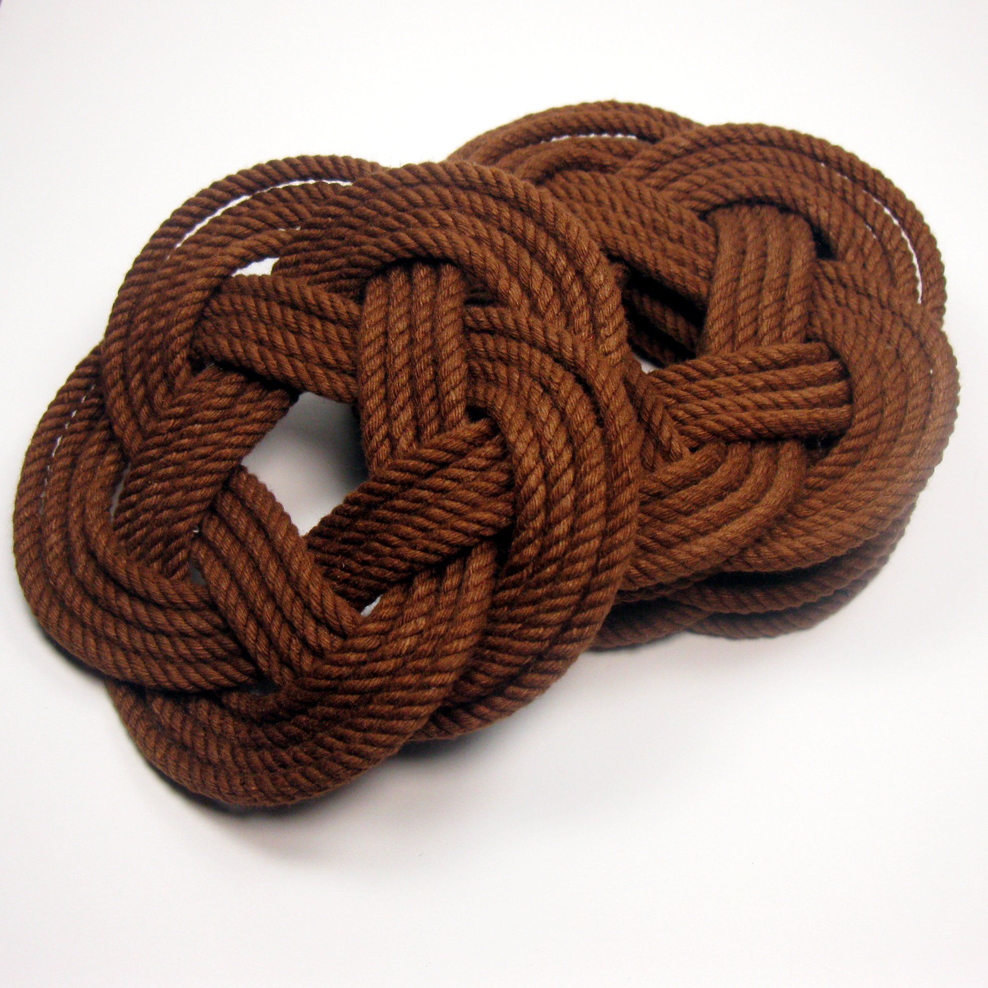 Nautical Knot Sailor Knot Coasters, woven in Brown Cotton , Set of 4 handmade at Mystic Knotwork