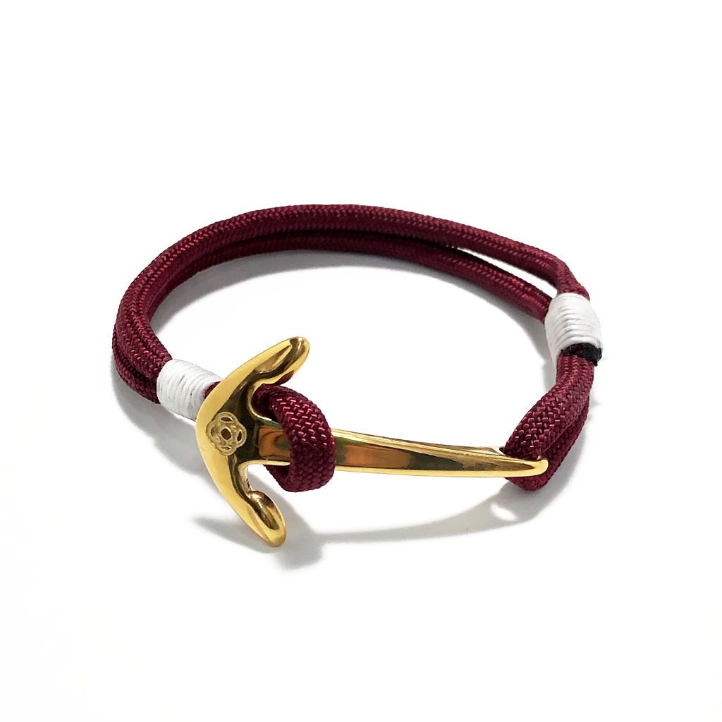 Burgundy Nautical Anchor Bracelet Brass 022 Mystic Knotwork 