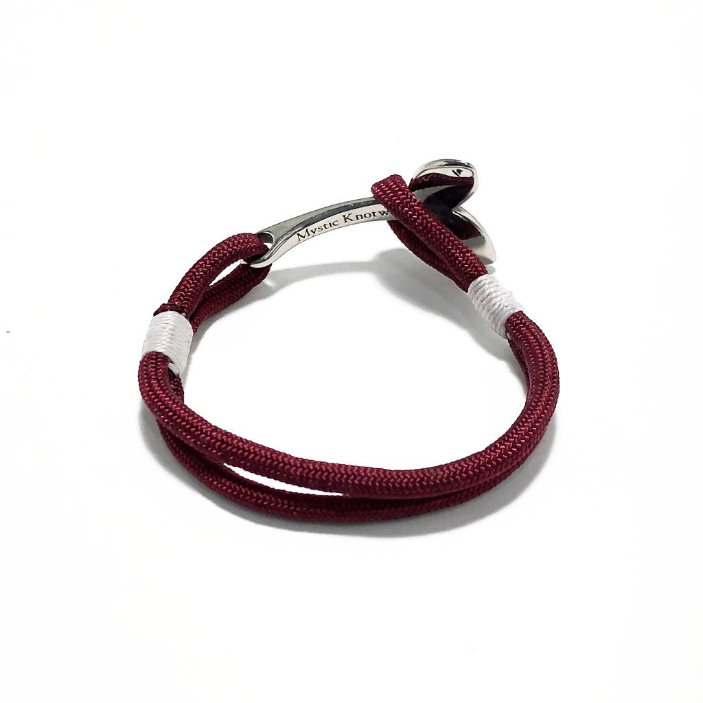 Nautical Knot Burgundy Nautical Whale Tail Bracelet Stainless Steel 22 handmade at Mystic Knotwork