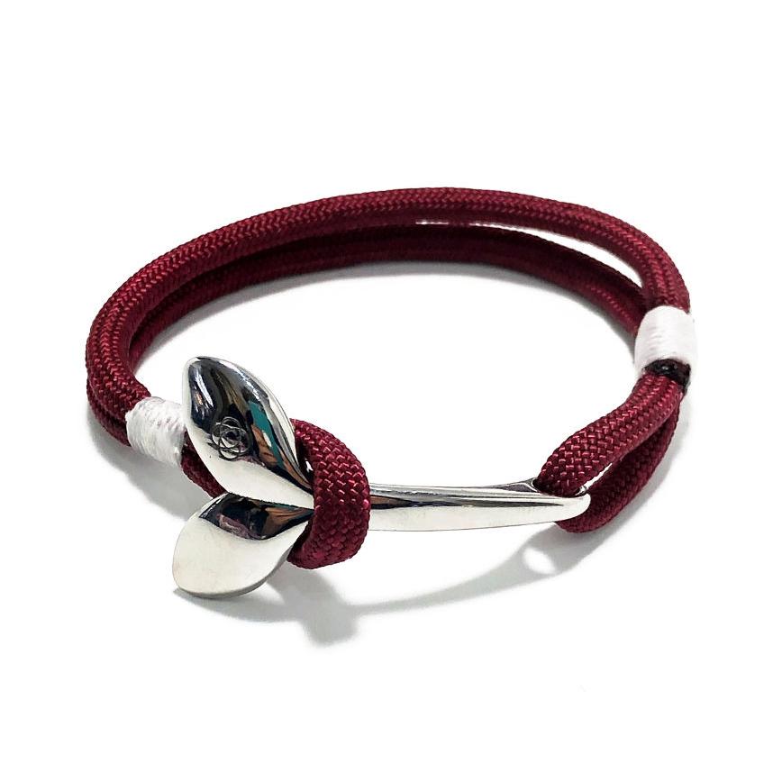 Nautical Knot Burgundy Nautical Whale Tail Bracelet Stainless Steel 22 handmade at Mystic Knotwork