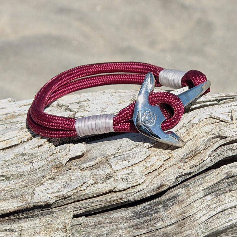 Burgundy Nautical Anchor Bracelet Stainless Steel 022 Mystic Knotwork 