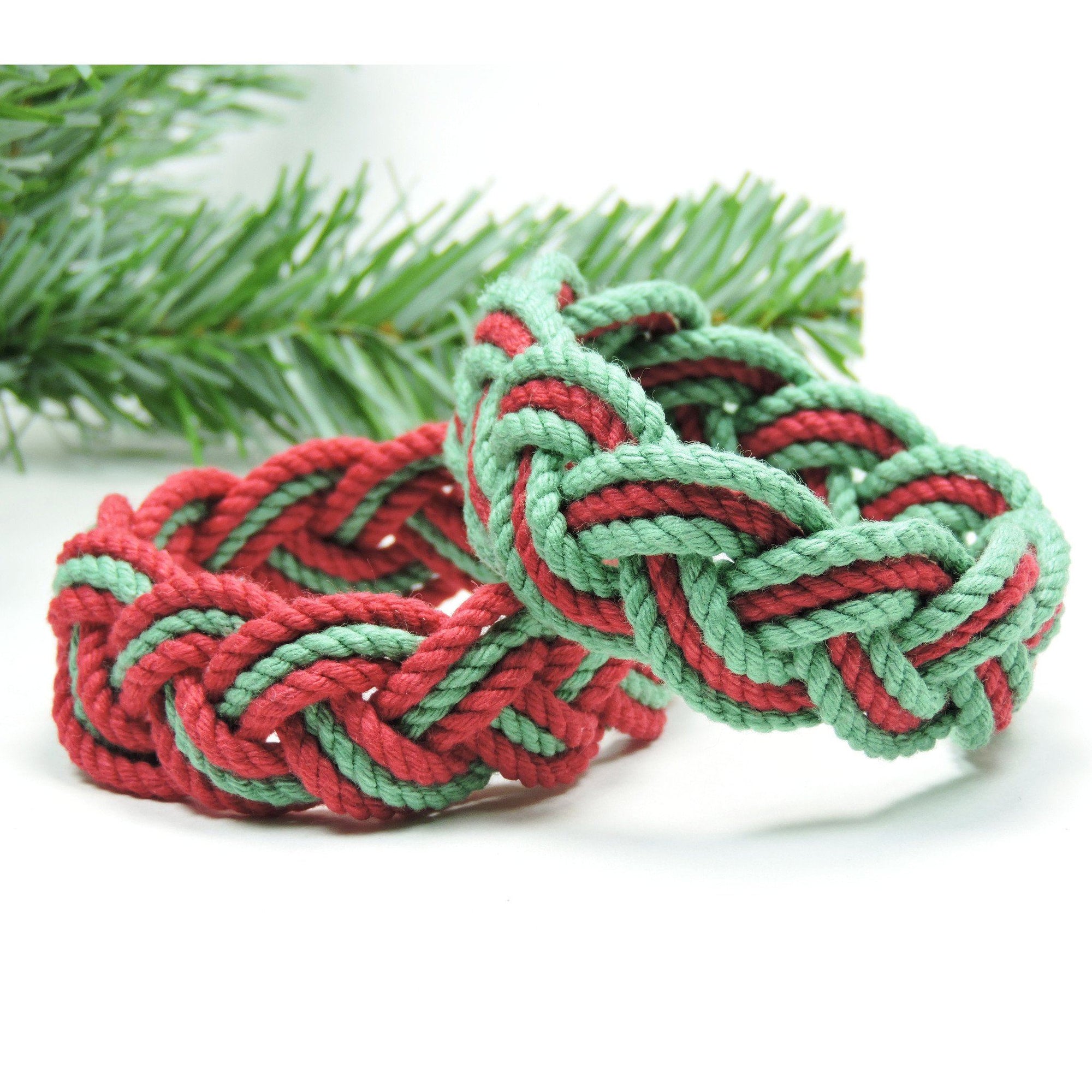 Striped Sailor Knot Bracelet, Christmas Colors XL 8-9 / Green/Red