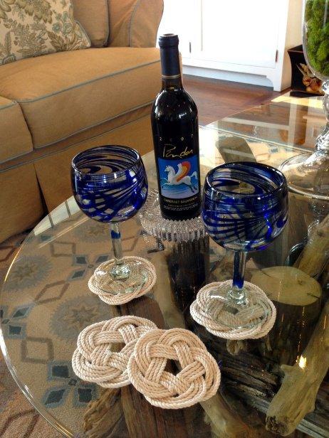 Nautical Knot Sailor Knot Coasters, Woven in White, Set of 4 handmade at Mystic Knotwork